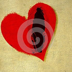 Torn red heart on fabric background. Valentines Day.