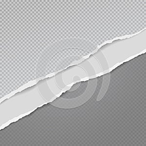Torn, ripped dark grey paper strips with soft shadow are on squared background for text. Vector illustration