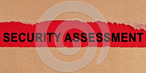 Among the torn sheets of paper on a red background, the inscription - Security Assessment