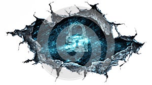 Torn surface revealing a cybersecurity lock graphic