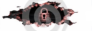 Torn surface revealing a cybersecurity lock graphic