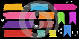 Torn Washitape Collection. Colorful Washi Tape Set. Different pieces of paper in retro style. Isolated photo