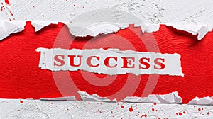 Torn White Paper Revealing Red Layer with SUCCESS Text Concept Change and New Beginnings