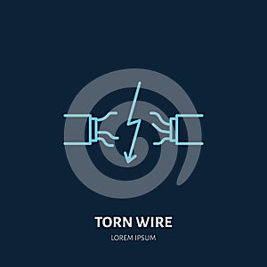 Torn wire flat line icon. Vector sign of electrical service, electricity danger