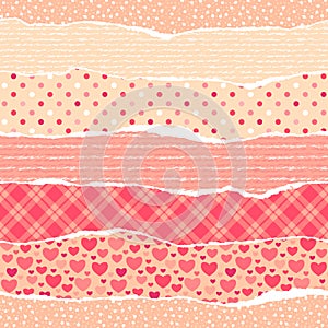 Torn wrapping paper with hearts.