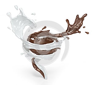 Tornado of chocolate and milk flow
