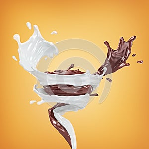 Tornado of chocolate and milk flow