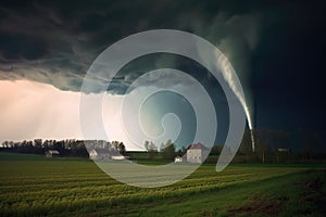 tornado funnel forming over an open field