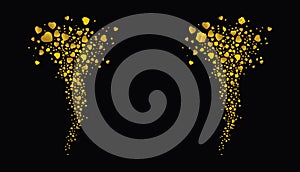 Tornado of golden flying hearts and gifts on a black background. Vector