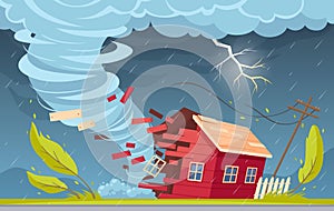 Tornado House Cartoon Composition