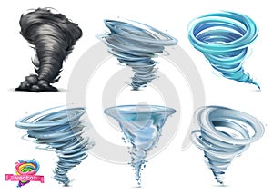 Tornado. Hurricane. 3d vector icon set