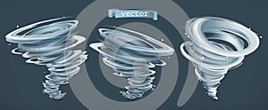 Tornado. Hurricane on a dark background. Vector icon set