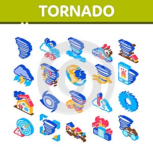 Tornado And Hurricane Isometric Icons Set Vector