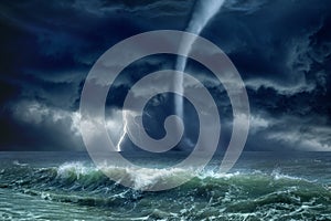 Tornado, lightning, sea photo