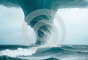 tornado the middle of the ocean with a drifting boat