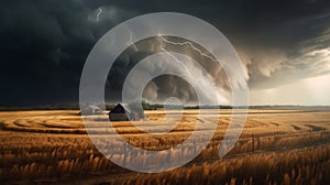 Tornado rages through a field. Illustration AI Generative