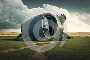 Tornado shelter in the meadow.