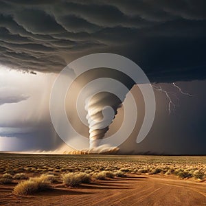 Tornado in the Storm wind with anr funnel in the Desert