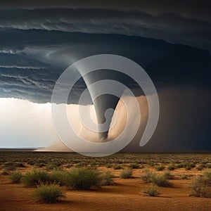 Tornado in the Storm wind with anr funnel in the Desert