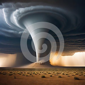 Tornado in the Storm wind with anr funnel in the Desert