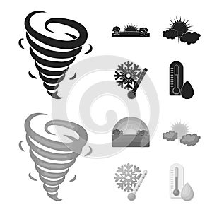Tornado, sunrise, cloudiness, snow and frost. The weather set collection icons in black,monochrom style vector symbol