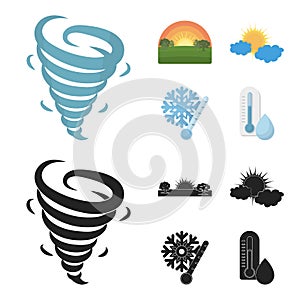 Tornado, sunrise, cloudiness, snow and frost. The weather set collection icons in cartoon,black style vector symbol