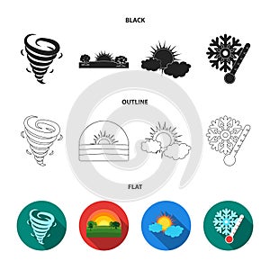 Tornado, sunrise, cloudiness, snow and frost. The weather set collection icons in cartoon style vector symbol stock