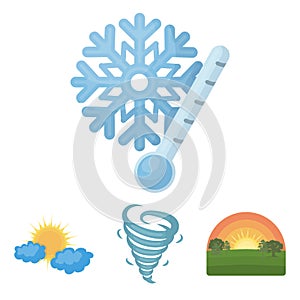 Tornado, sunrise, cloudiness, snow and frost. The weather set collection icons in cartoon style vector symbol stock