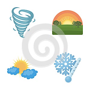 Tornado, sunrise, cloudiness, snow and frost. The weather set collection icons in cartoon style vector symbol stock