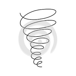 Tornado swirl continuous line with editable stroke isolated on white background.