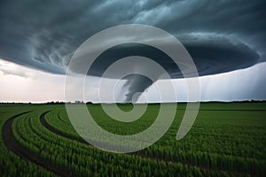 tornado swirling in a flat, open field