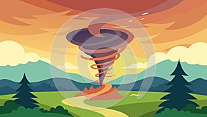 A tornado swirling through a peaceful landscape symbolizing the destructive force of bipolar mood swings.. Vector