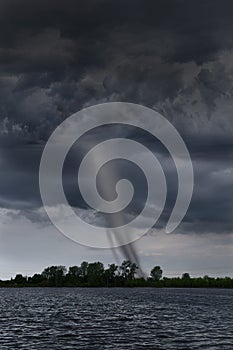 Tornado Touching Down Near Lake