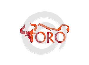Toro head red orange stylized alphabet logo bull design vector illustration on white  background photo