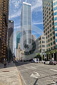 Toronto, Canada, Aug 5, 2022. The commercial towers seen from Front and Bay