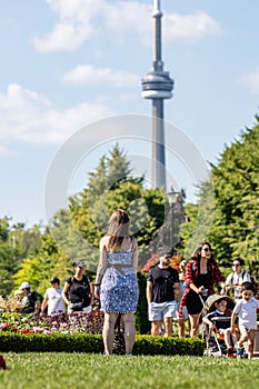 Toronto, Canada - August 4, 2019 : The CN Tower seen from the Toronto Islands