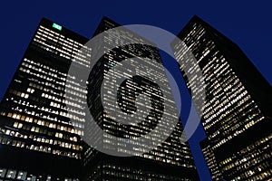 Toronto, Canada -  Toronto financial district office buildings at night