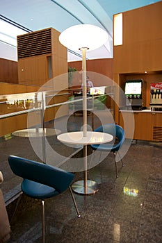 TORONTO, CANADA - JAN 28th, 2017: Air Canada Maple Leaf Lounge at YYZ airport International, seating area with colored