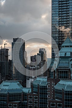 Toronto city downtown skyline, clouds over skyscrapers of financial district