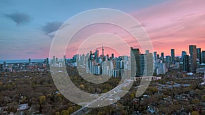 Toronto city with Pink Sunset from Don Valley photo