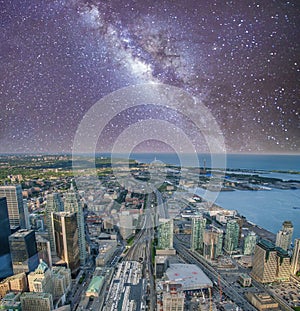 Toronto city skyline , aerial view on a beautiful starry night