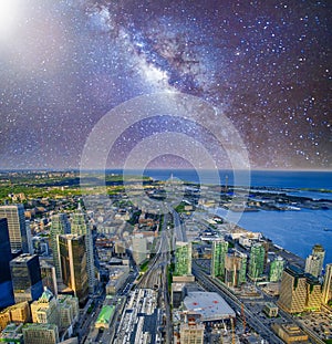 Toronto city skyline , aerial view on a beautiful starry night