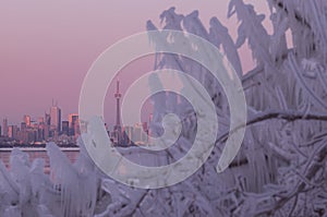 Toronto city skyline during winter Polar Vortex