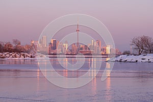 Toronto city skyline during winter Polar Vortex