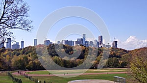 Toronto cityscape visible from downtown Riverdale Park