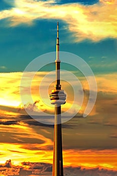 Toronto and CN Tower at sunset, Canada