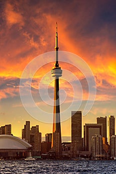 Toronto and CN Tower at sunset, Canada