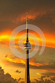 Toronto and CN Tower at sunset, Canada