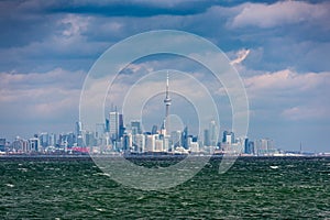 Toronto downtown city line, view from Lake Ontario on stormy weather