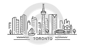 Toronto minimal style City Outline Skyline with Typographic. Vector cityscape with famous landmarks. Illustration for